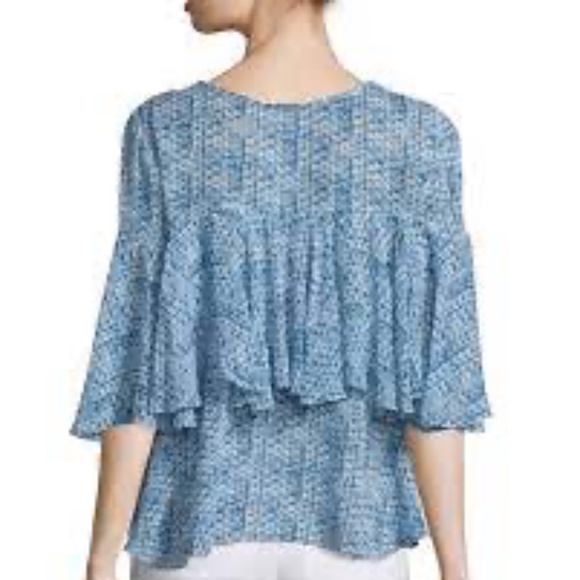 Rebecca Taylor Shibori Printed Blue Silk Ruffle Blouse Size S - Picture 4 of 12